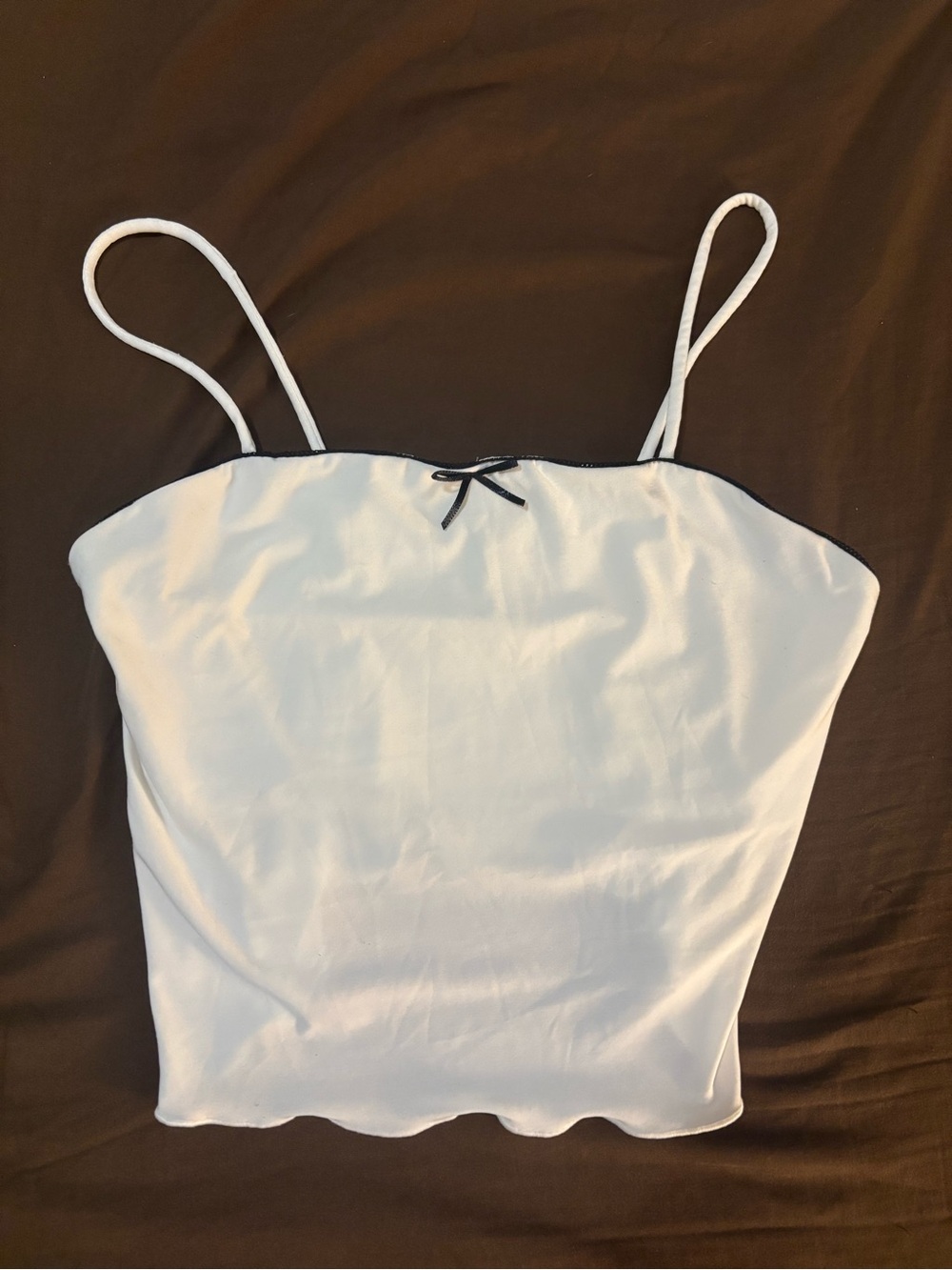 White Spaghetti Strap Crop Tank with Contrast Trim